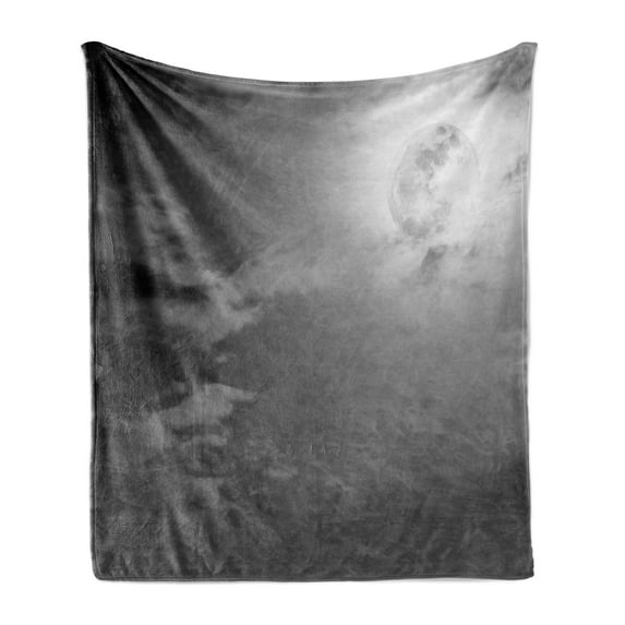 Night Sky Soft Flannel Fleece Blanket, Full Moon and Clouds Midnight View Vintage Black and White Style Dramatic Scene, Cozy Plush for Indoor and Outdoor Use, 50" x 60", Black White, by Ambesonne