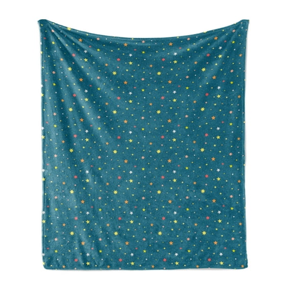 Night Sky Soft Flannel Fleece Throw Blanket, Colorful and Little Sparks Bedtime Sleeping Funky Childhood Drawing Artwork, Cozy Plush for Indoor and Outdoor Use, 70" x 90", Multicolor, by Ambesonne