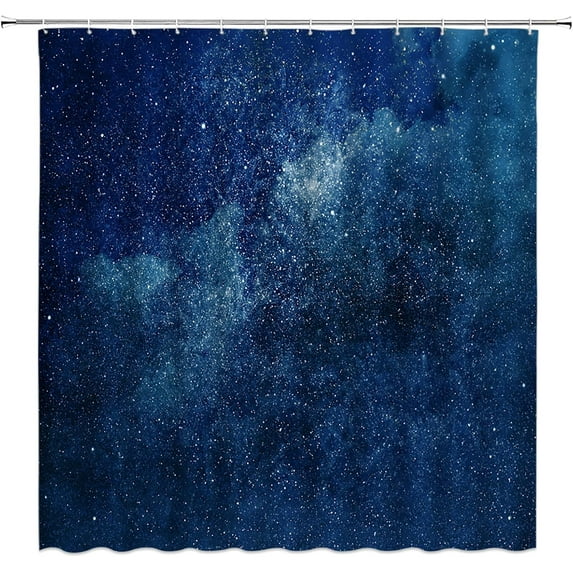 Night Sky Space Shower Curtain Cosmic Starry Stars Fantasy Galaxy Universe Space Decor Polyester Fabric Include Hooks,(36"" Wx70 H), Blue 5