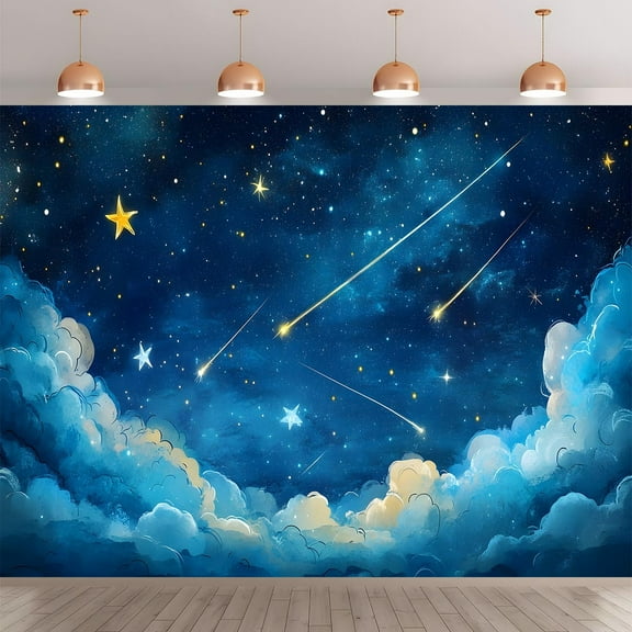 Night Sky Star Backdrops Shooting Star Clouds Galaxy Moon Background Twinkle Star Meteor Kids 1st Birthday Party Photo Background Newborn Baby Shower Banner Photo Studio Props