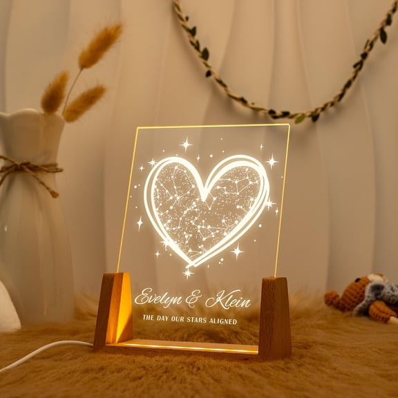Night Sky Star Map Custom Night Light Acrylic Board Wooden Base Anniversary Engagement Gift Couple Constellation Lamp