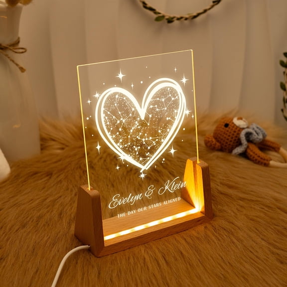 Night Sky Star Map Custom Night Light Acrylic Plaque Wooden Base Engagement Anniversary Gift Home Decor Lamp