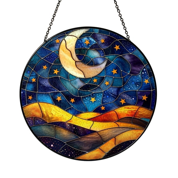 Night Sky Star Pattern Stained Glass Style Window Hanging