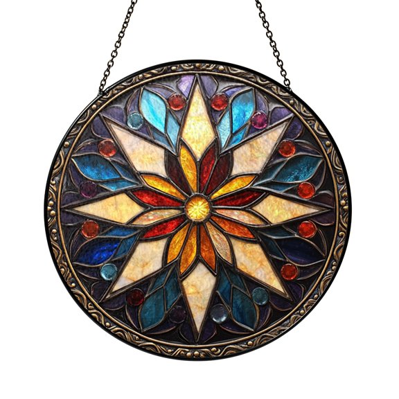 Night Sky Star Pattern Stained Glass Suncatcher, Window Decor Hanging Glass Style Art Accent