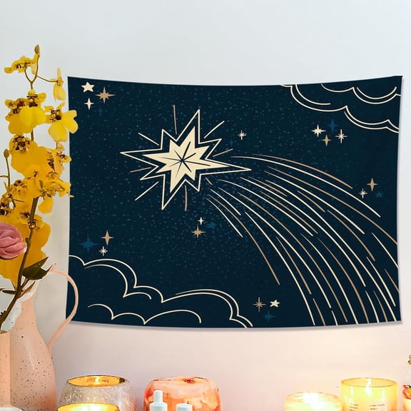 Night Sky Star Tapestry, Celestial Clouds Wall Hanging, Aesthetic Home Decor for Bedroom, Living Room, Bohemian Style 40x30 Inch