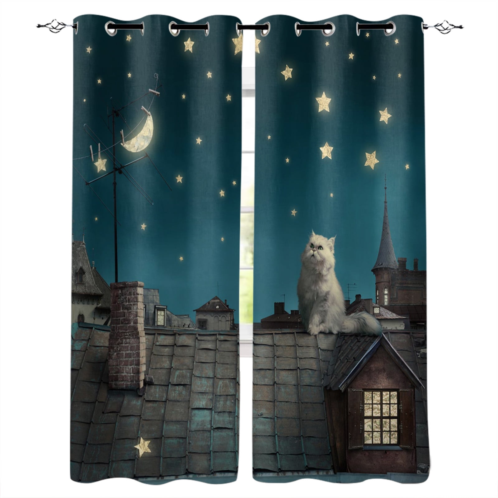 Image showcasing Night Sky Star Window Curtains Living Room Kitchen Curtains Modern Home ...