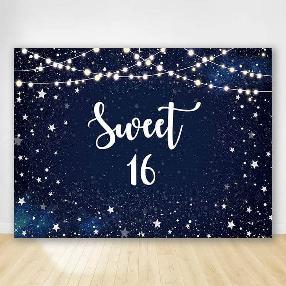 Night Sky Starry Sweet 16 Backdrop Galaxy Under The Star 16th Birthday Background for Girls Party Supplies Sweet Sixteen Cake Table Props Photography Banner