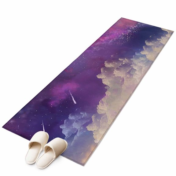 Night Sky Stars 2'x6' Runner Rug, Shooting Star Cloud Galaxy Washable Non-Slip Area Rugs for Hallway Kitchen Floor Bedroom Entryway, Laundry Carpet Decoration Indoor Mat