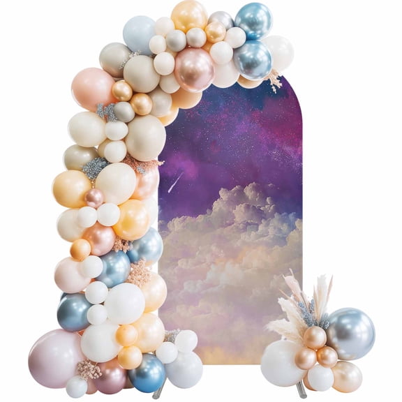 Night Sky Stars Arch Backdrop Cover, Spandex Fitted Wedding Arch Cover, Shooting Star Cloud Galaxy Round Top Stand Covers for Birthday Ceremony Bridal Shower Party Decor 6.6x3.3 Ft