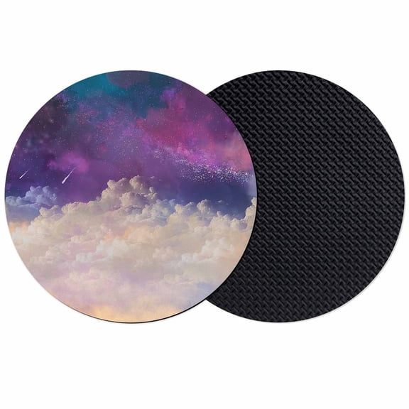 Night Sky Stars Coasters Set of 2, Shooting Star Cloud Galaxy Absorbent Coasters for Drinks, Coaster for Bar Office Dining Coffee Table Accessories Decor, Non Slip Round Desk Coaster