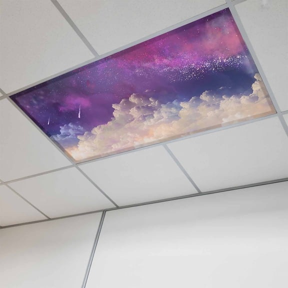 Night Sky Stars Fluorescent Light Covers, Shooting Star Cloud Galaxy Magnetic Light Covers for Ceiling Lights, Fluorescent Ceiling Shade Filters for Classroom Bedroom Office 4x2Ft x 1PCS