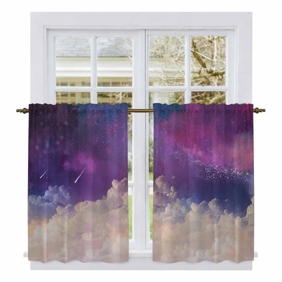 Night Sky Stars Kitchen Curtains, Shooting Star Cloud Galaxy Light Filtering Window Curtain Panels, 2Pcs Rod Pocket Window Treatments Set for RV Dining Room Study Room 42x45 Inches