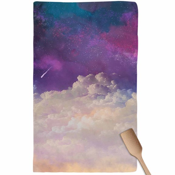 Night Sky Stars Kitchen Towel Dish Cloths Set of 1, Microfiber Soft Kitchen Hand Towels, Shooting Star Cloud Galaxy Absorbent Quick Drying Dishcloths 18 x 28 Inches