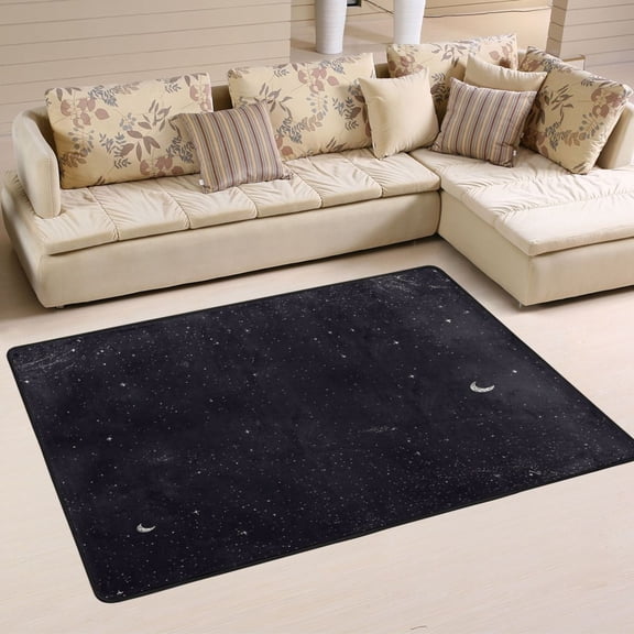 Night Sky Stars Moons Soft Polyester Area Rug 36''x24'', Non Slip, Memory Foam, Water Absorbent
