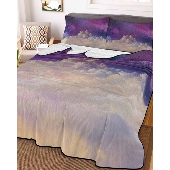 Night Sky Stars Queen Size Down Alternative Comforter, Lightweight Comforter Quilt Bedding Set with Pillow Shams Shooting Star Cloud Galaxy All Seasons Bed Comforter Duvet Insert 90"x96"