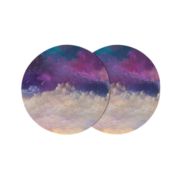 Night Sky Stars Round 13 Inch Placemats Set of 2, Shooting Star Cloud Galaxy HeatResistant Non Slip Place Mats for Dining Table, Wipeable Braided Kitchen Table Mats for Housewarming