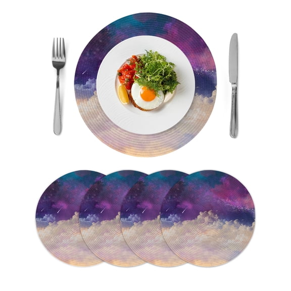 Night Sky Stars Round 13 Inch Placemats Set of 4, Shooting Star Cloud Galaxy HeatResistant Non Slip Place Mats for Dining Table, Wipeable Braided Kitchen Table Mats for Housewarming