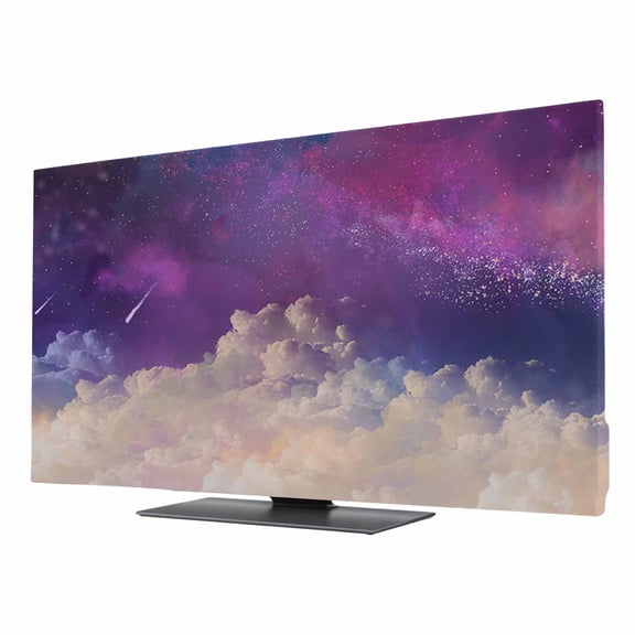 Night Sky Stars TV Cover for 24 Inch Screen, Stretch Fabric Dustproof TV Display Protector, Shooting Star Cloud Galaxy Elastic Slipcover Monitor Cover for Indoor Desktop Computer 20.9"x11.8"