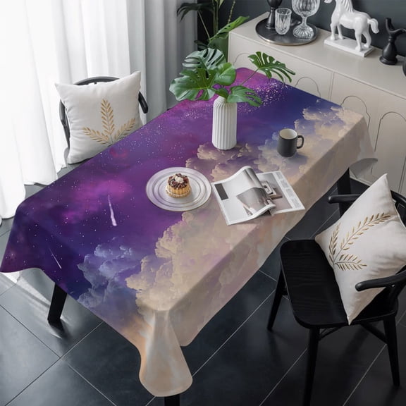 Night Sky Stars Table Cloth Waterproof Tablecloths, Shooting Star Cloud Galaxy Tablecloth Dining Table Cover for Kitchen Party Tabletop Outdoor, Rectangle Tablecloth 54x108 Inch