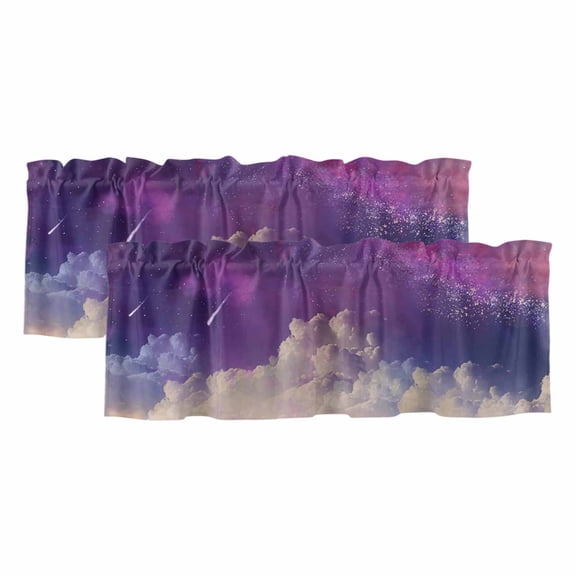Night Sky Stars Valances for Windows, Shooting Star Cloud Galaxy Light Filtering Kitchen Curtains, Rod Pocket Window Valance Curtains for Living Room Bedroom, 42" W x 12" L, 2 Panels