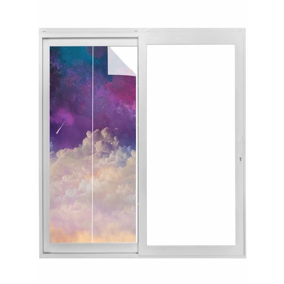 Night Sky Stars Window Privacy Film, Shooting Star Cloud Galaxy Static Cling UV Sun Blocking Tint Film Heat Control Windows Films for Bedroom Bathroom, Window Stickers 23.6"x59"