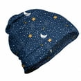 thumbnail image 1 of Night Sky Unisex Beanie, Doodle Style Moon Stars, Hiking Outdoors, Night Blue Marigold, by Ambesonne, 1 of 1