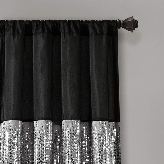 Night Sky Window Curtain Panel, Single 42"W x 84"L Black & White - Sequin Backdrop Curtain - Room Darkening Curtains For Bedroom - Glam Decor