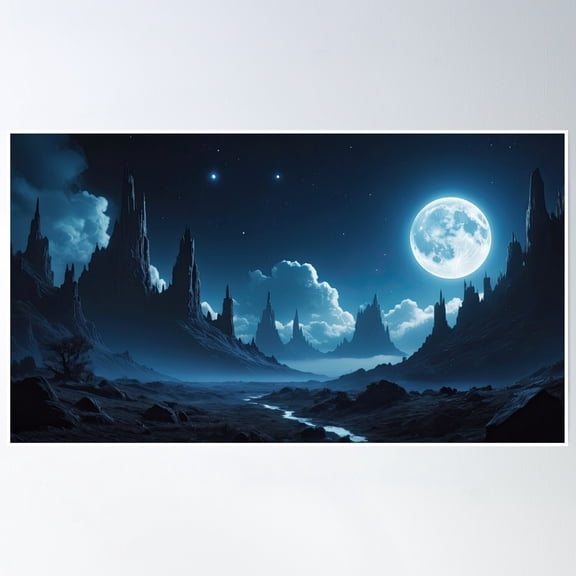 Night Sky With Moon And Stars Poster Wall Art, Modern Wall Decor, 8x12 UNFRAMED