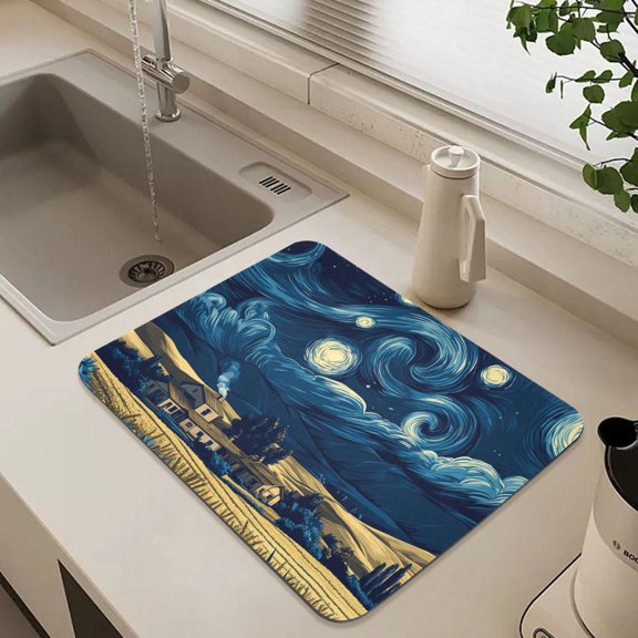 Night Sky over Fields Dish Drying Mat for Kitchen Counter Absorbent Drainer Mats (15.7X11.8Inch)