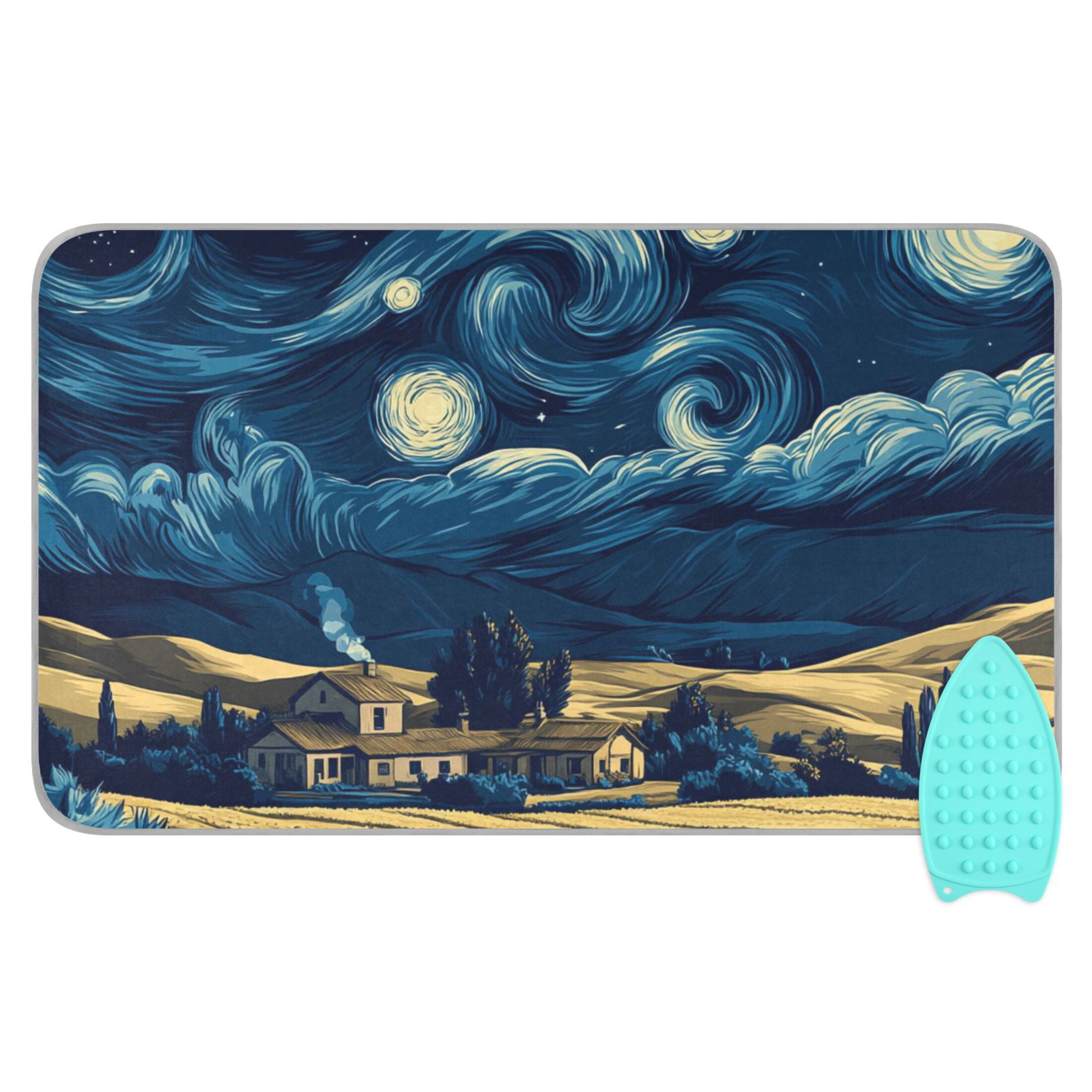 Night Sky over Fields Ironing Mat Blanket for Table Top Travel Portable Ironing Board Pad 47.2x27.6 Inch