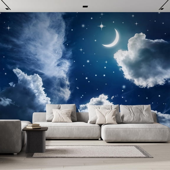 Night Sky with Stars and Moon - Removable Wall Mural Self-Adhesive Large Wallpaper - 100x144 inches