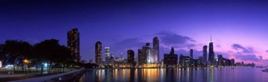 Night Skyline Chicago IL USA Canvas Art - Panoramic Images (15 x 5)