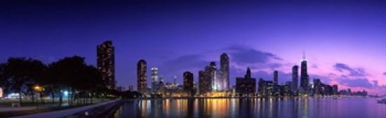 Night Skyline Chicago IL USA Canvas Art - Panoramic Images (38 x 12)