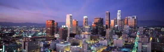 Night Skyline Cityscape Los Angeles California USA Canvas Art - Panoramic Images (36 x 12)