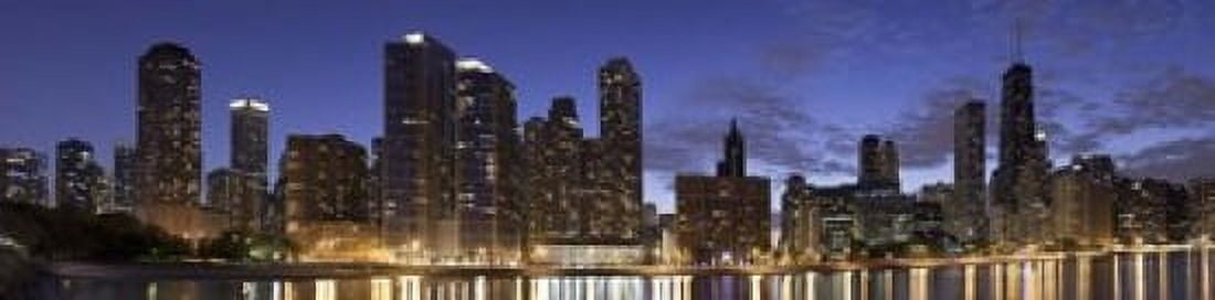 Night Skyline Lake Michigan Chicago Cook County Illinois USA 2010 Canvas Art - Panoramic Images (20 x 5)