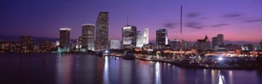 Night Skyline Miami FL USA Canvas Art - Panoramic Images (18 x 6)