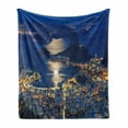 thumbnail image 1 of Night Soft Flannel Fleece Throw Blanket, Aerial View of Mountain Sugar Loaf and Botafogo Rio de Janeiro, Cozy Plush for Indoor and Outdoor Use, 60" x 80", Violet Blue Pale Grey, by Ambesonne, 1 of 6