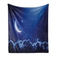 thumbnail image 1 of Night Soft Flannel Fleece Throw Blanket, Crescent Moon in Dark Sky Vibrant Stars Celestial View Midnight Image, Cozy Plush for Indoor and Outdoor Use, 50" x 60", Royal Blue White, by Ambesonne, 1 of 6