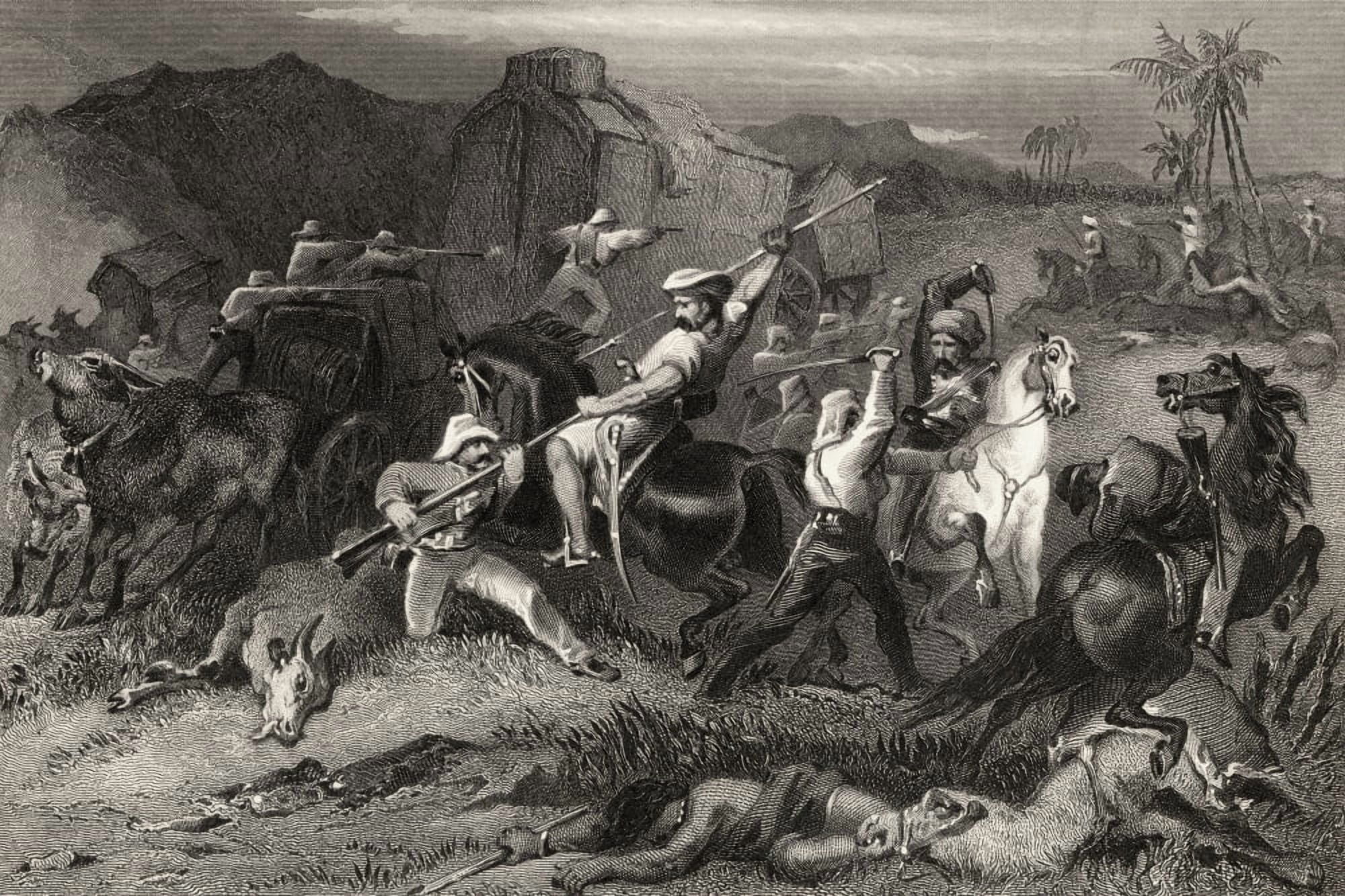 Night Sortie And Attack On Baggage Waggons From The History Of The Indian Mutiny Published 1858 Canvas Art - Ken Welsh Design Pics (18 x 12)