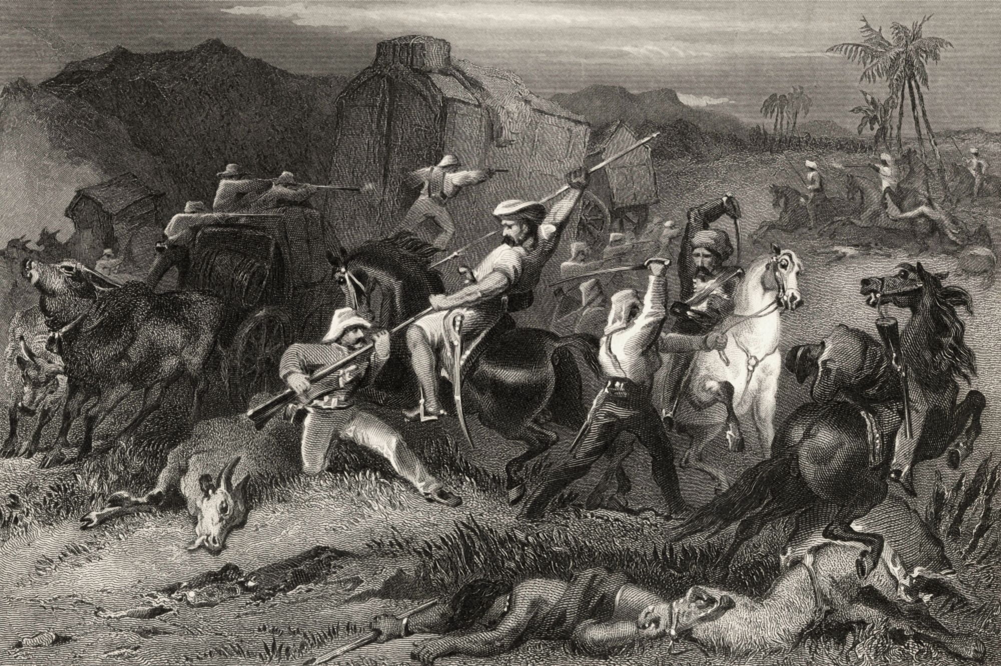 Night Sortie And Attack On Baggage Waggons From The History Of The Indian Mutiny Published 1858 Canvas Art - Ken Welsh Design Pics (36 x 24)