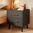 thumbnail image 1 of Lofka Night Stand 2 Drawer for Bedroom, Nightstand Bedside Table with Gold Handle, Smooth-Gliding Drawers, 20"H, Black, 1 of 8