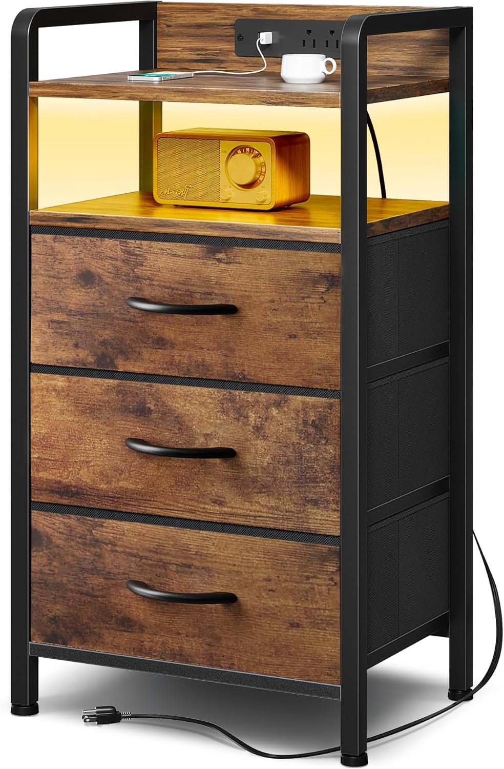 Storage Room Night Night Stand Bedside Table Bedroom - Nightstand with Charging Station ...