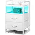 thumbnail image 1 of Night Stand Bedside Table Bedroom - Nightstand with Charging Station & LED Light Strip, Bed Side Table with Storage Shelf & 2 Fabric Drawers, Morden White End Table with U-S-B Ports & AC Outlets, 1 of 16