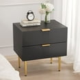 thumbnail image 1 of Night Stand, Black and Gold Nightstand with Fluted Panel, Bedside Table with 2 Drawer, Large Mid Century Modern Nightstand with Gold Leg, End Tables for Bedroom, 1 of 12