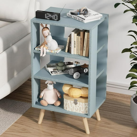 Night Stand, Blue Kids Nightstand, Modern End Table with Open Storage, 3-Tier Nursery Bedside Table for Small Space, Living Room, Bedroom