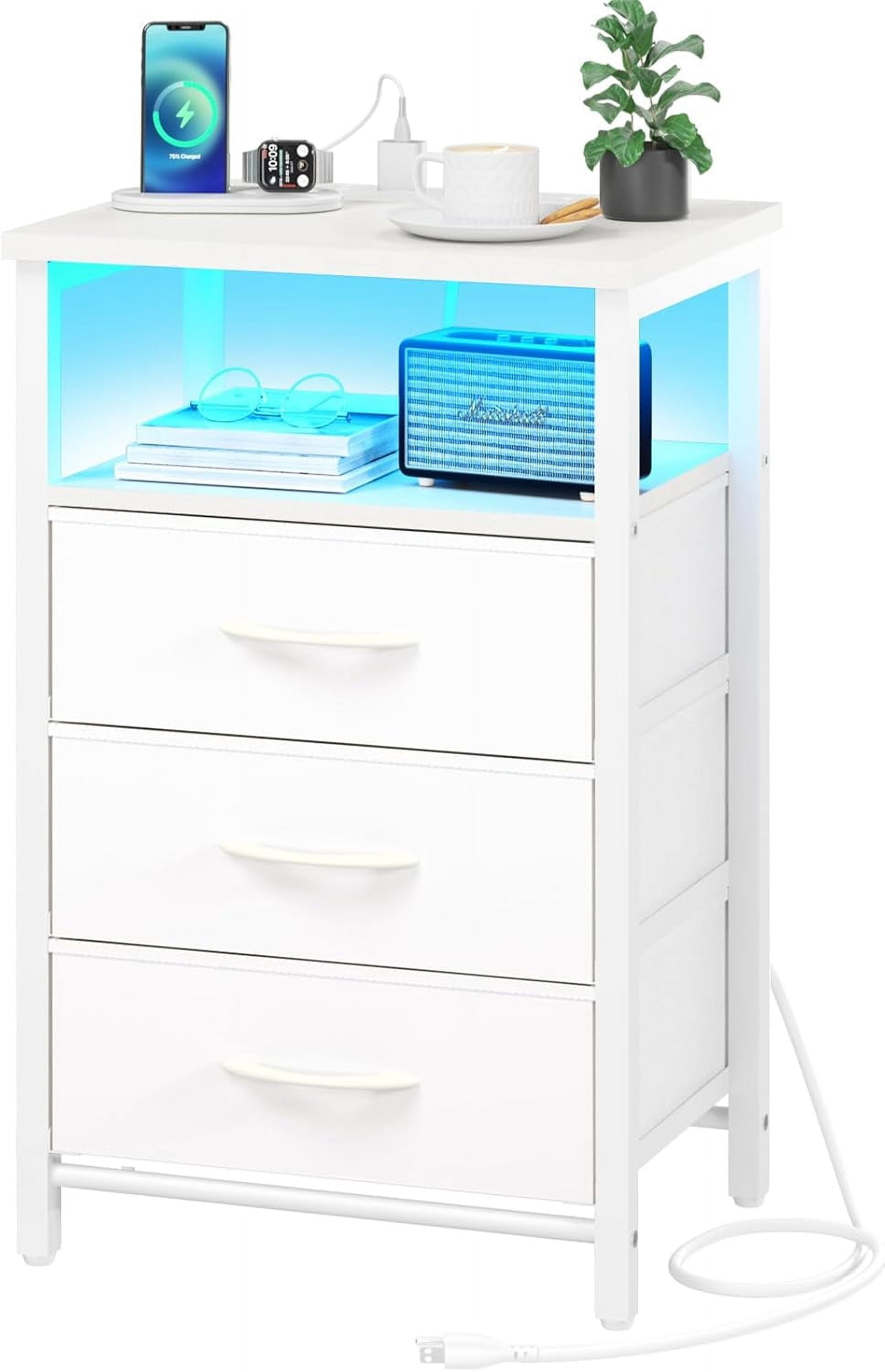 Night Stand with Charging Station, 16 Colors LED Nightstand with USB ...