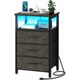 thumbnail image 1 of Night Stand with Charging Station, 16 Colors LED Nightstand with USB Ports and Outlets, End Table with 3 Fabric Drawers and Storage Shelf, Bedside Tables Small Dresser for Small Space ,Grey, 1 of 16