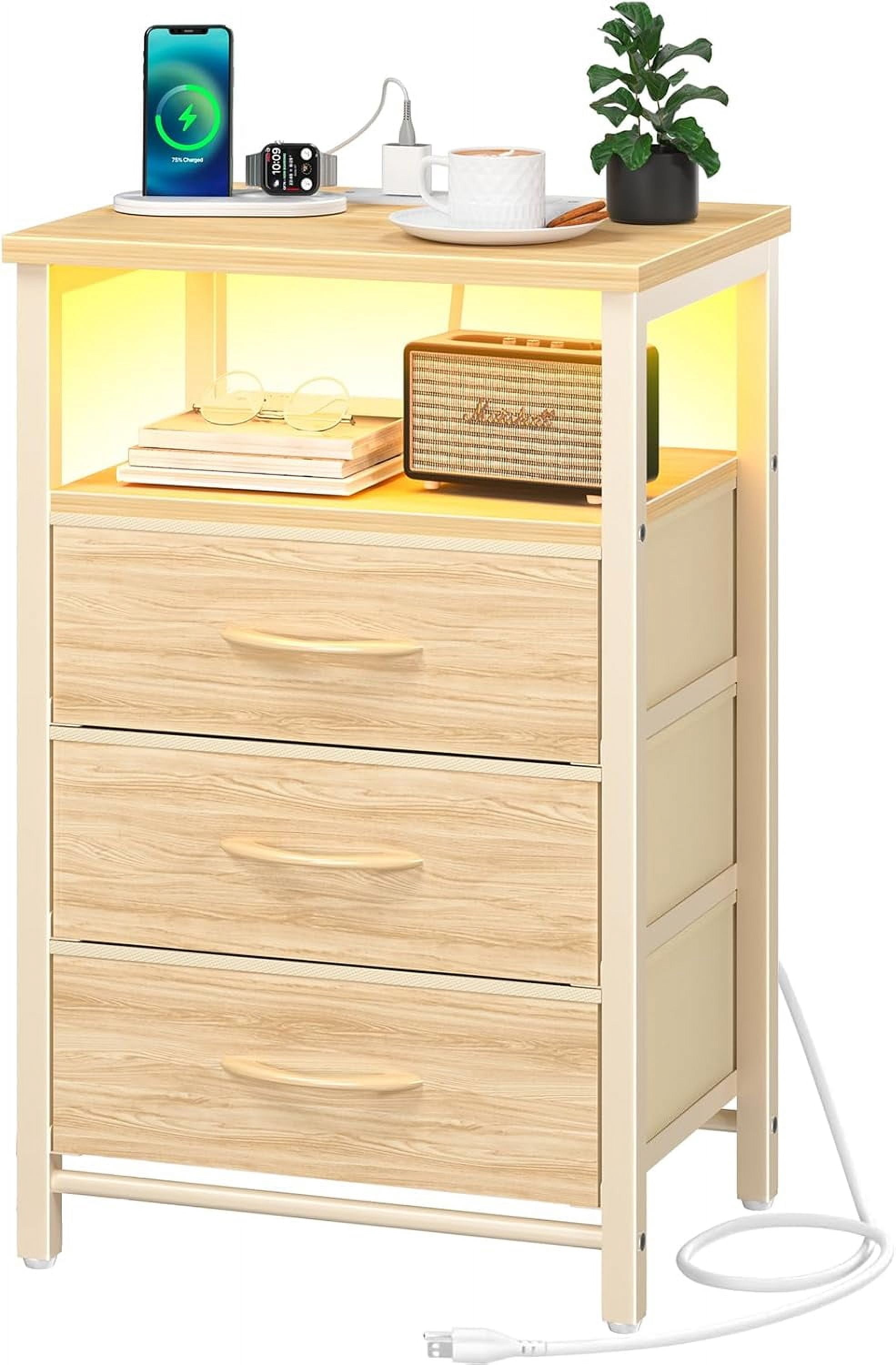 Night Stand with Charging Station, 16 Colors LED Nightstand with USB ...