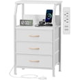 thumbnail image 1 of Night Stand with Charging Station, 28.3 Inch Tall Bedside Table with PVC Drawers, End Table with USB Ports and Outlets, 3 Fabric Drawer Storage Nightstand for Bedroom, 3 Ways to Use, White, 1 of 10