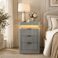 Night Stand with Charging Station, Light Wood Fluted Nightstand with ...